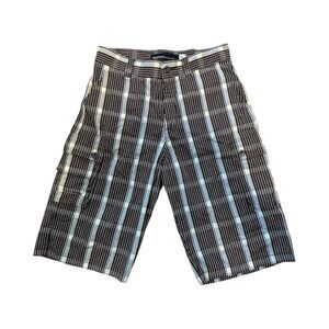 VTG Rocawear Extra Long Plaid Baggy Cargo Shorts Men’s Size 34 Brown 90s Y2K